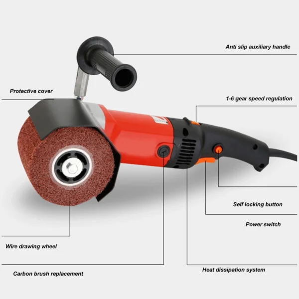 Burnishing Polishing Machine 1400W 6 Gear Handle Handheld Electric Sander Polisher with 3 Wheels Burnishing Polishing Tool - Image 5